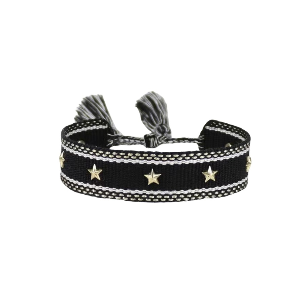 Black Woven Adjustable Bracelet with Gold Star Charms – NWT